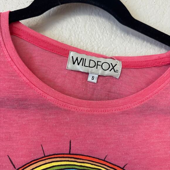 Wildfox Y2k Graphic Print Rainbow Cropped Short Sleeve Tee Pink Size Small - Picture 3 of 4